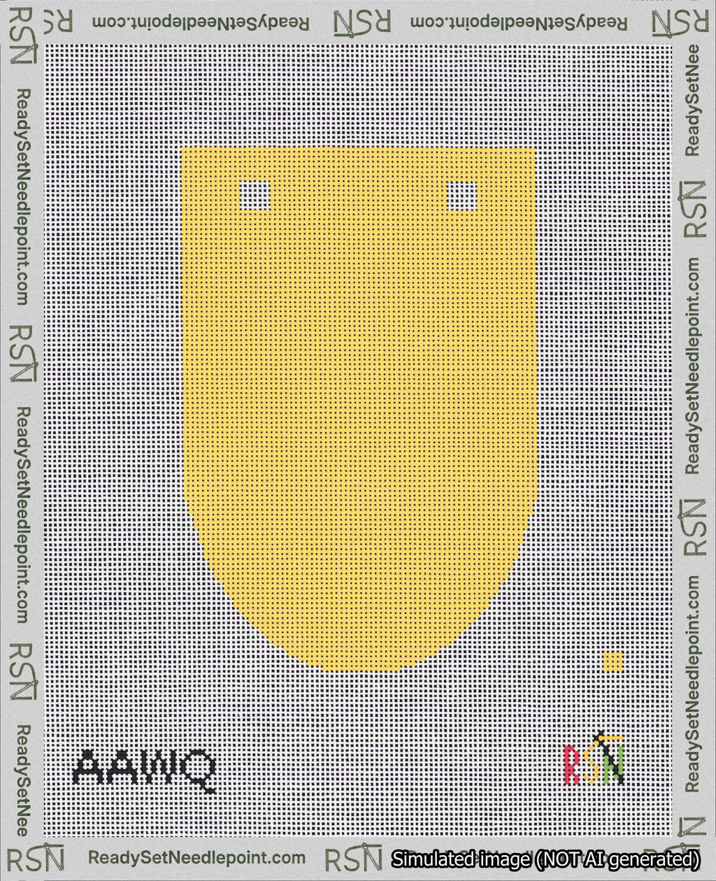 A taped needlepoint canvas with the design: Banner 18 mesh count Rounded Blank Yellow.