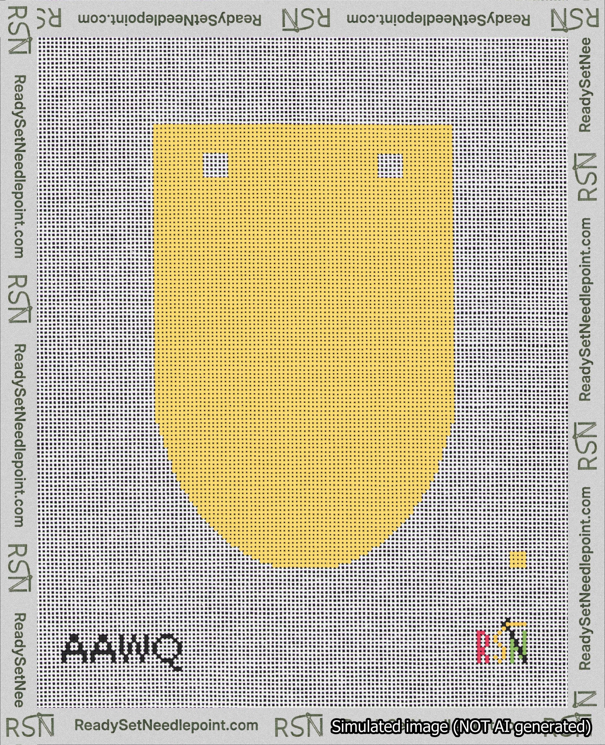 A taped needlepoint canvas with the design: Banner 18 mesh count Rounded Blank Yellow.
