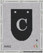 A taped needlepoint canvas with the design: Banner 18 mesh count Rounded C White on Black.