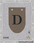 A taped needlepoint canvas with the design: Banner 18 mesh count Rounded D Black on Brown.