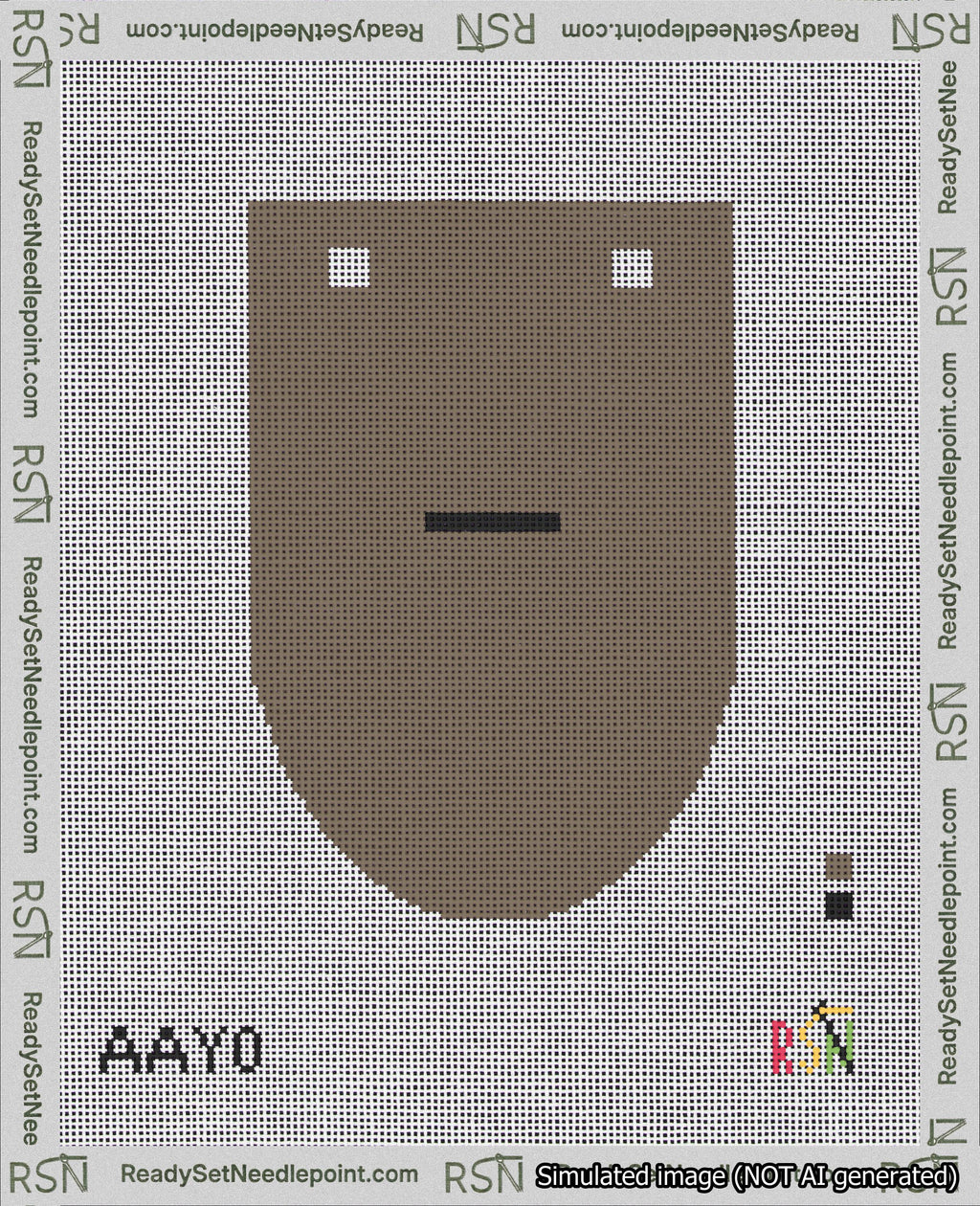 A taped needlepoint canvas with the design: Banner 18 mesh count Rounded Dash Black on Brown.