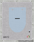 A taped needlepoint canvas with the design: Banner 18 mesh count Rounded Dash Black on Light Blue.