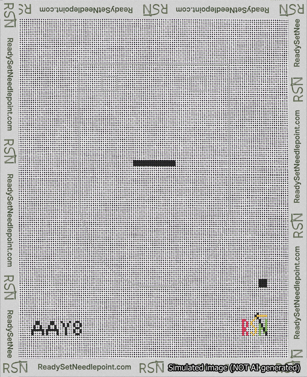 A taped needlepoint canvas with the design: Banner 18 mesh count Rounded Dash Black on White.