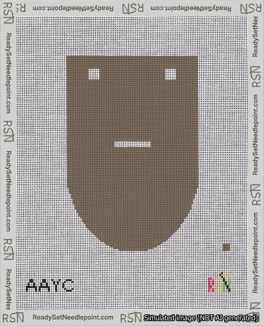 A taped needlepoint canvas with the design: Banner 18 mesh count Rounded Dash White on Brown.