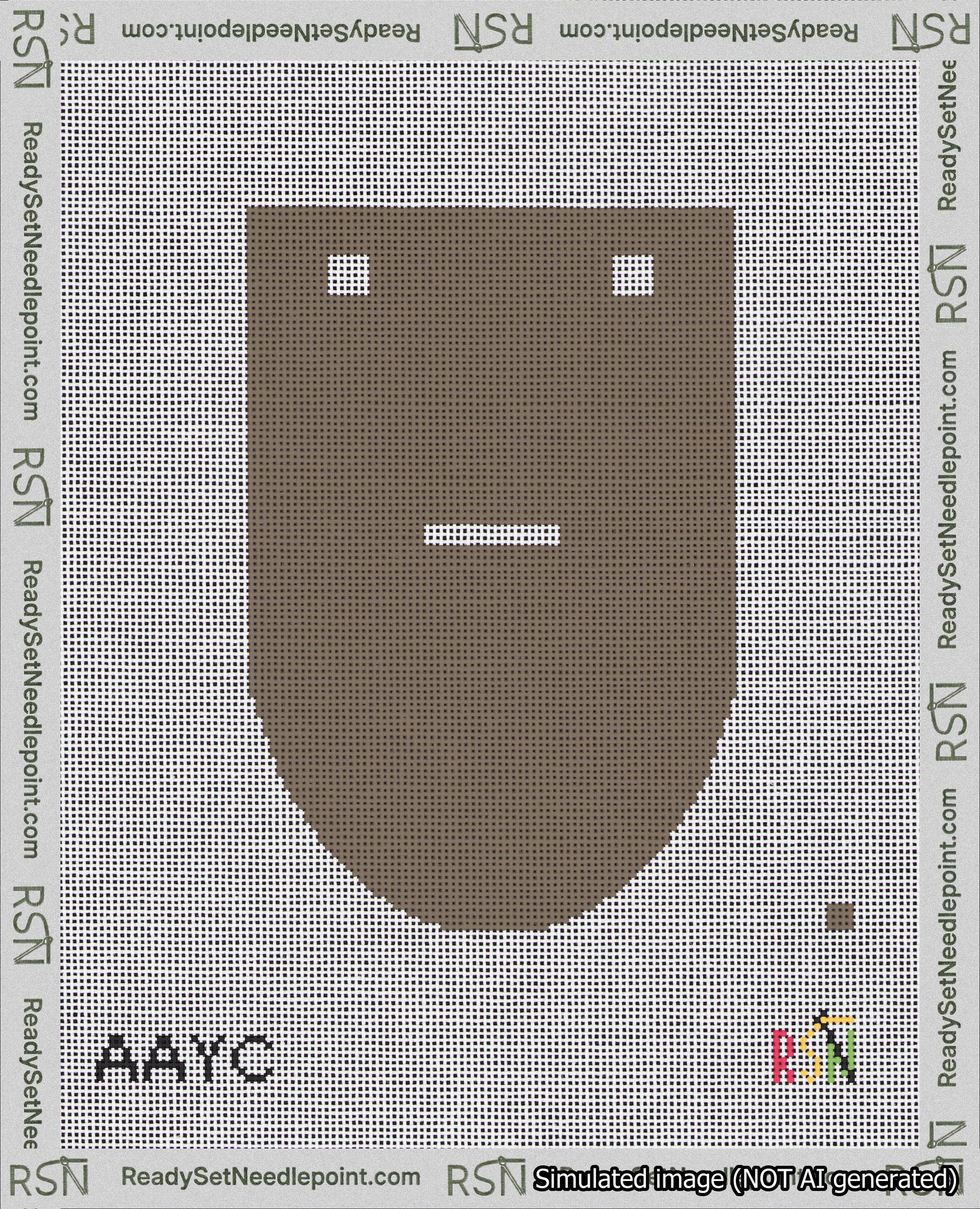 A taped needlepoint canvas with the design: Banner 18 mesh count Rounded Dash White on Brown.