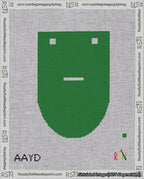 A taped needlepoint canvas with the design: Banner 18 mesh count Rounded Dash White on Green.