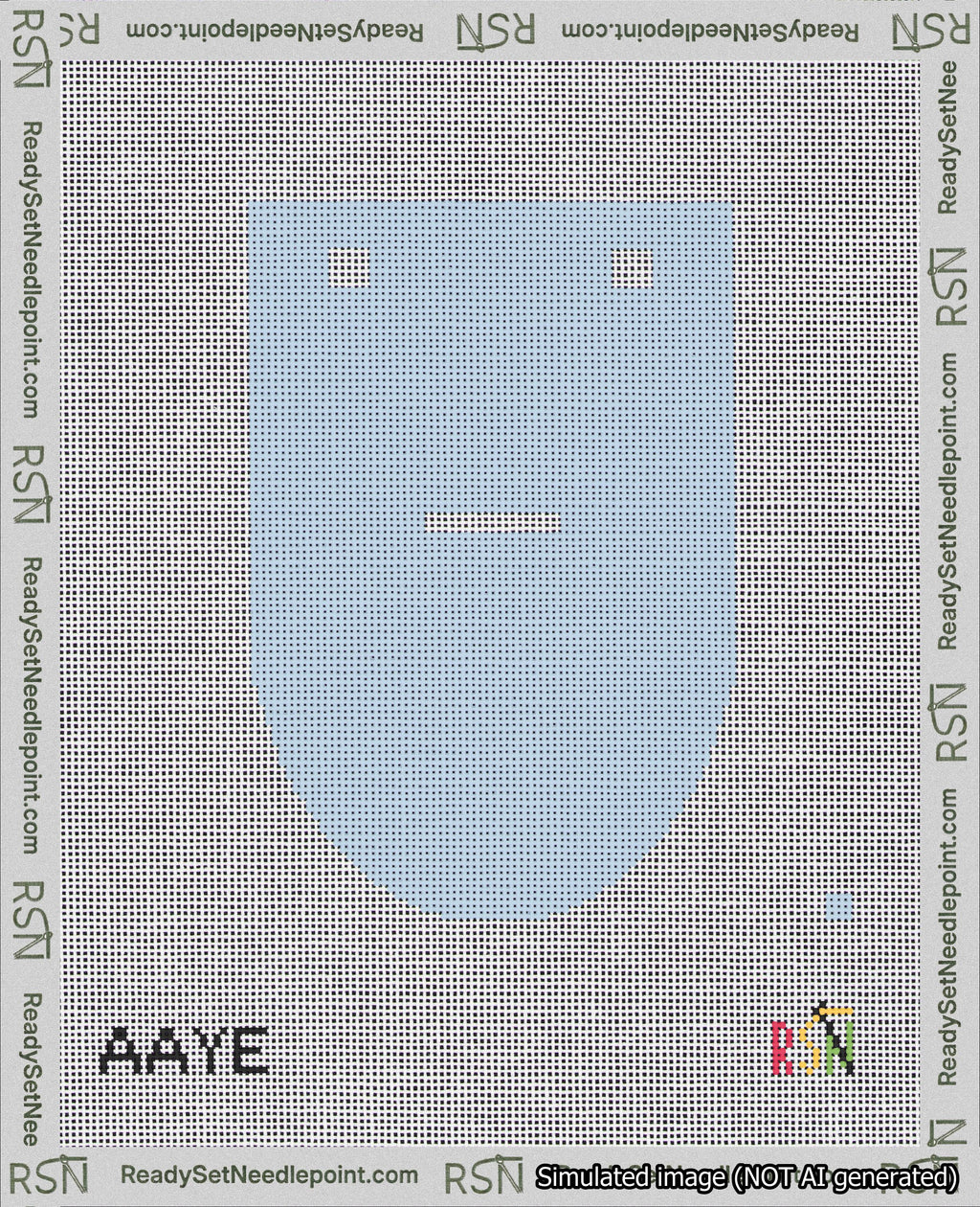 A taped needlepoint canvas with the design: Banner 18 mesh count Rounded Dash White on Light Blue.