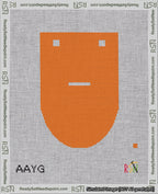 A taped needlepoint canvas with the design: Banner 18 mesh count Rounded Dash White on Orange.