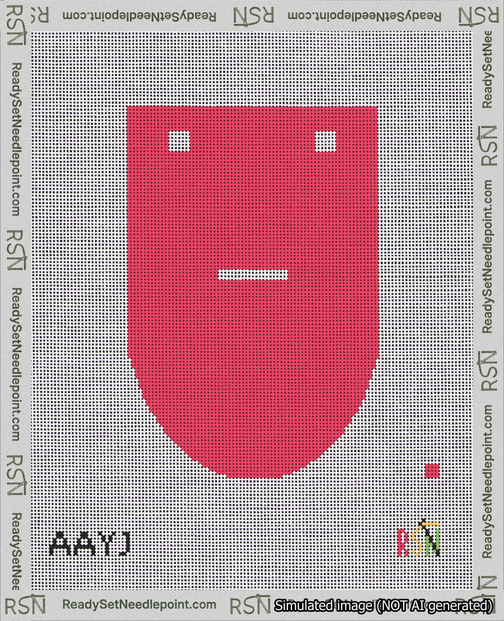 A taped needlepoint canvas with the design: Banner 18 mesh count Rounded Dash White on Red.