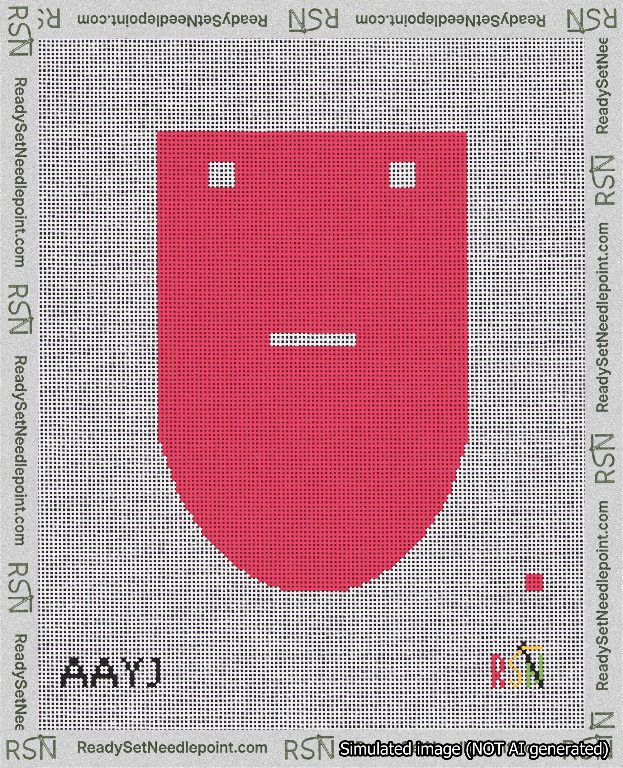 A taped needlepoint canvas with the design: Banner 18 mesh count Rounded Dash White on Red.
