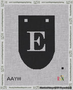 A taped needlepoint canvas with the design: Banner 18 mesh count Rounded E White on Black.