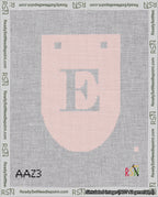 A taped needlepoint canvas with the design: Banner 18 mesh count Rounded E White on Pink.