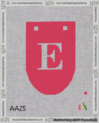 A taped needlepoint canvas with the design: Banner 18 mesh count Rounded E White on Red.