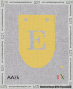 A taped needlepoint canvas with the design: Banner 18 mesh count Rounded E White on Yellow.