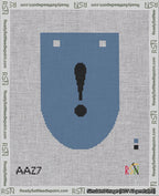 A taped needlepoint canvas with the design: Banner 18 mesh count Rounded Exclamation Black on Blue.