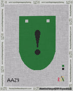 A taped needlepoint canvas with the design: Banner 18 mesh count Rounded Exclamation Black on Green.