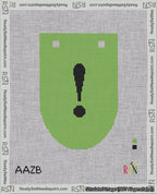 A taped needlepoint canvas with the design: Banner 18 mesh count Rounded Exclamation Black on Light Green.