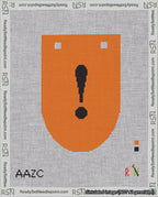 A taped needlepoint canvas with the design: Banner 18 mesh count Rounded Exclamation Black on Orange.
