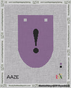 A taped needlepoint canvas with the design: Banner 18 mesh count Rounded Exclamation Black on Purple.