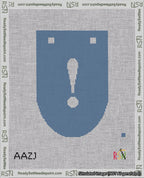 A taped needlepoint canvas with the design: Banner 18 mesh count Rounded Exclamation White on Blue.
