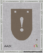 A taped needlepoint canvas with the design: Banner 18 mesh count Rounded Exclamation White on Brown.