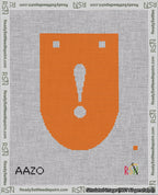 A taped needlepoint canvas with the design: Banner 18 mesh count Rounded Exclamation White on Orange.