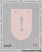 A taped needlepoint canvas with the design: Banner 18 mesh count Rounded Exclamation White on Pink.