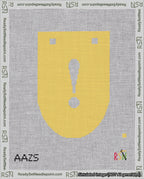 A taped needlepoint canvas with the design: Banner 18 mesh count Rounded Exclamation White on Yellow.