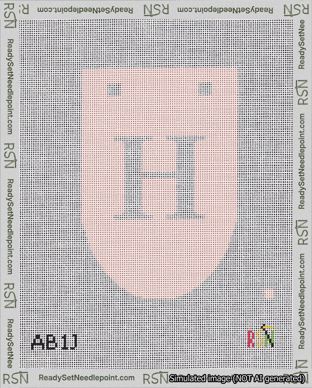 A taped needlepoint canvas with the design: Banner 18 mesh count Rounded H White on Pink.
