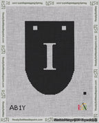 A taped needlepoint canvas with the design: Banner 18 mesh count Rounded I White on Black.