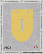 A taped needlepoint canvas with the design: Banner 18 mesh count Rounded I White on Yellow.