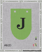 A taped needlepoint canvas with the design: Banner 18 mesh count Rounded J Black on Light Green.