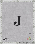 A taped needlepoint canvas with the design: Banner 18 mesh count Rounded J Black on White.