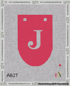 A taped needlepoint canvas with the design: Banner 18 mesh count Rounded J White on Red.