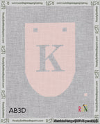 A taped needlepoint canvas with the design: Banner 18 mesh count Rounded K White on Pink.