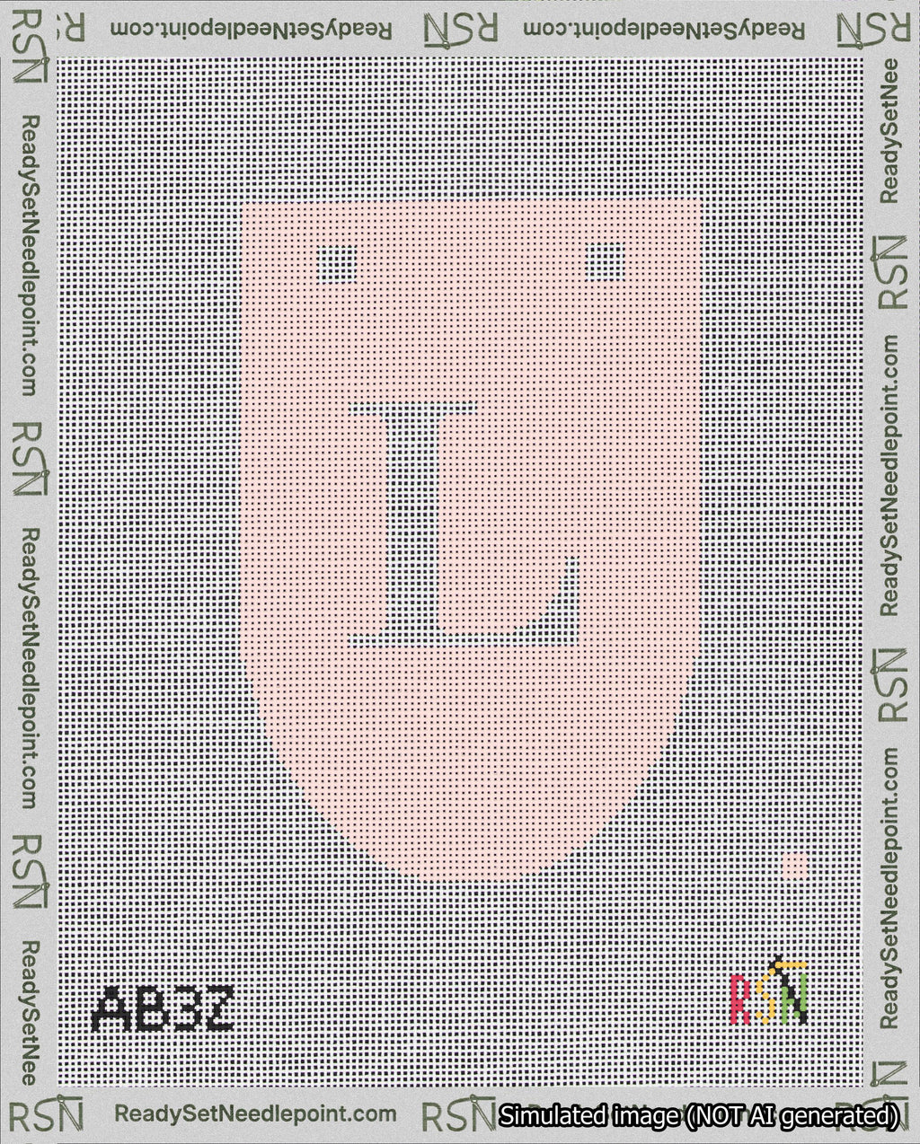 A taped needlepoint canvas with the design: Banner 18 mesh count Rounded L White on Pink.