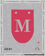 A taped needlepoint canvas with the design: Banner 18 mesh count Rounded M White on Red.
