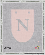 A taped needlepoint canvas with the design: Banner 18 mesh count Rounded N White on Pink.