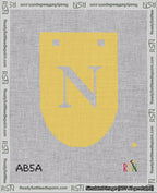 A taped needlepoint canvas with the design: Banner 18 mesh count Rounded N White on Yellow.