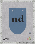 A taped needlepoint canvas with the design: Banner 18 mesh count Rounded nd Black on Blue.