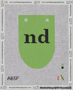 A taped needlepoint canvas with the design: Banner 18 mesh count Rounded nd Black on Light Green.