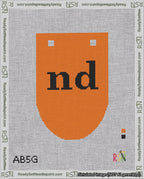 A taped needlepoint canvas with the design: Banner 18 mesh count Rounded nd Black on Orange.