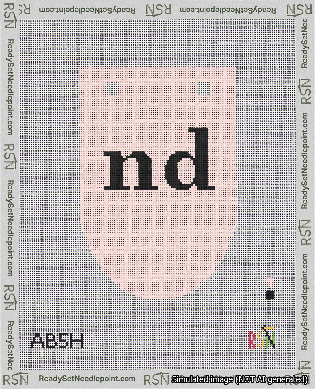 A taped needlepoint canvas with the design: Banner 18 mesh count Rounded nd Black on Pink.