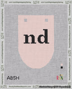 A taped needlepoint canvas with the design: Banner 18 mesh count Rounded nd Black on Pink.