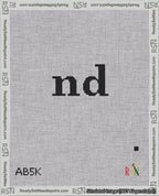 A taped needlepoint canvas with the design: Banner 18 mesh count Rounded nd Black on White.