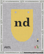 A taped needlepoint canvas with the design: Banner 18 mesh count Rounded nd Black on Yellow.