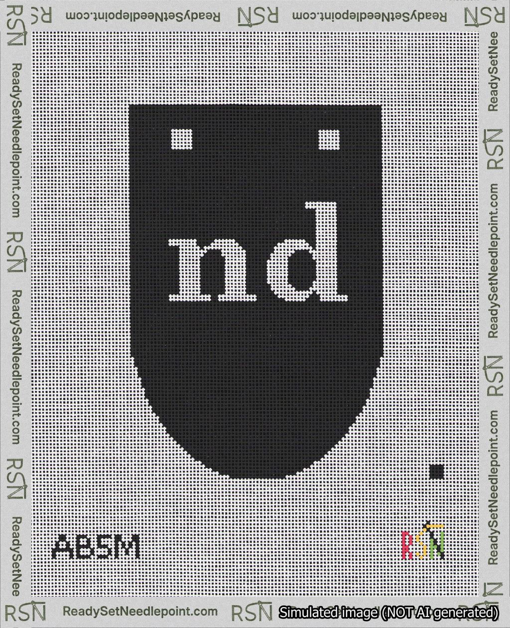 A taped needlepoint canvas with the design: Banner 18 mesh count Rounded nd White on Black.