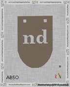 A taped needlepoint canvas with the design: Banner 18 mesh count Rounded nd White on Brown.