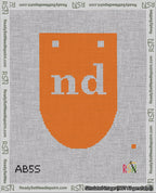 A taped needlepoint canvas with the design: Banner 18 mesh count Rounded nd White on Orange.