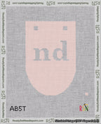 A taped needlepoint canvas with the design: Banner 18 mesh count Rounded nd White on Pink.